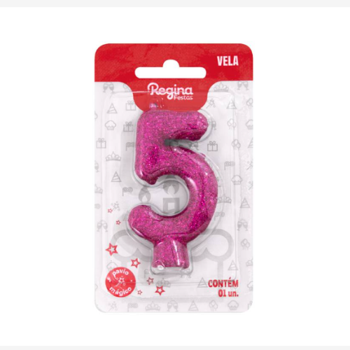Vela Cintilante Regina Pink N°5 - Embalagem com 1 UN