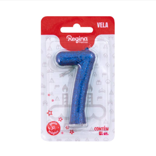 Vela Cintilante Regina Azul N°7 - Embalagem com 1 UN