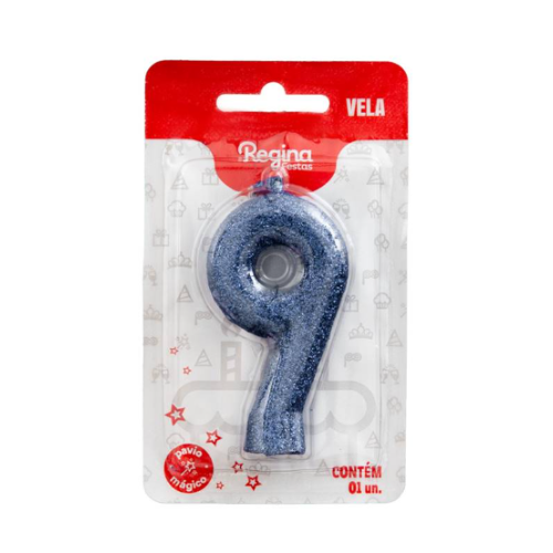 Vela Cintilante Regina Azul N°9 - Embalagem com 1 UN