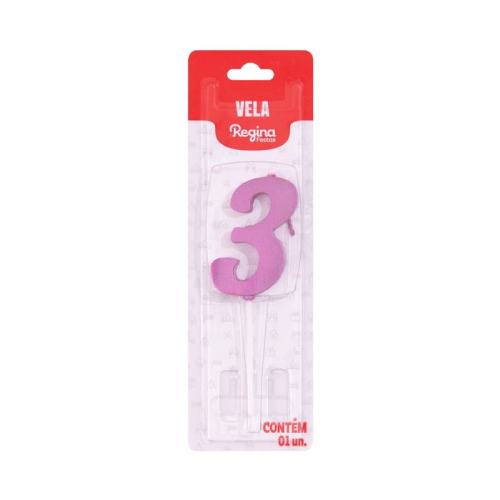 Vela Regina Pick Nº 3 Cor Pink Metalizado - Embalagem com 1 UN
