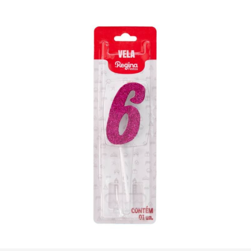 Vela Regina Pick Pink Glitter N°6 - Embalagem com 1 UN