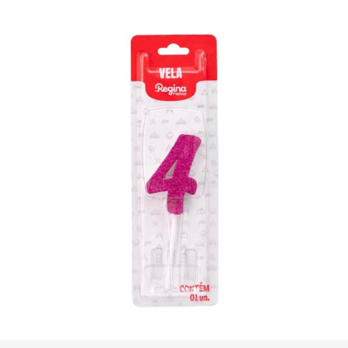 Vela Regina Pick Rosa Glitter N°4 - Embalagem com 1 UN