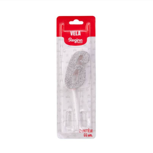 Vela Regina Pick Prata Glitter N°6 - Embalagem com 1 UN