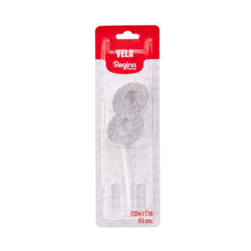 Vela Regina Pick Prata Glitter N°8 - Embalagem com 1 UN