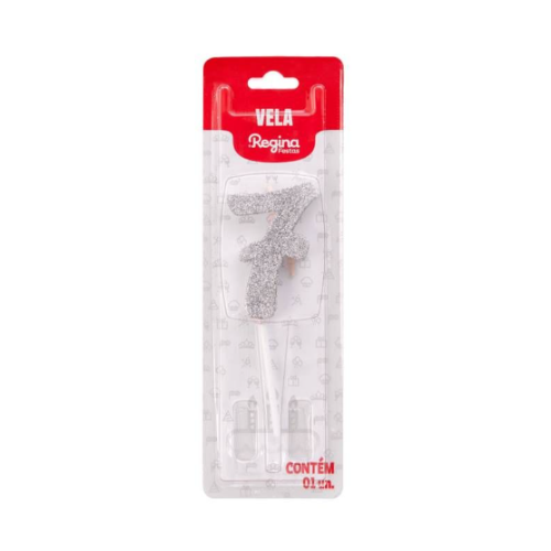 Vela Regina Pick Prata Glitter N°7 - Embalagem com 1 UN