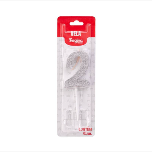 Vela Regina Pick Prata Glitter N°2 - Embalagem com 1 UN
