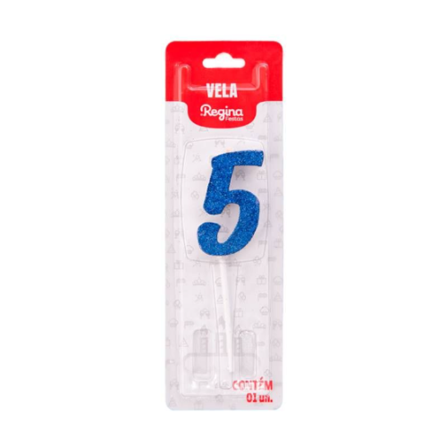 Vela Regina Pick Azul Glitter N°5 - Embalagem com 1 UN