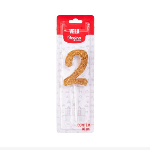 Vela Regina Pick Dourada Glitter N°2 - Embalagem com 1 UN