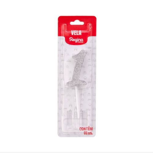 Vela Regina Pick Prata Glitter N°1 - Embalagem com 1 UN