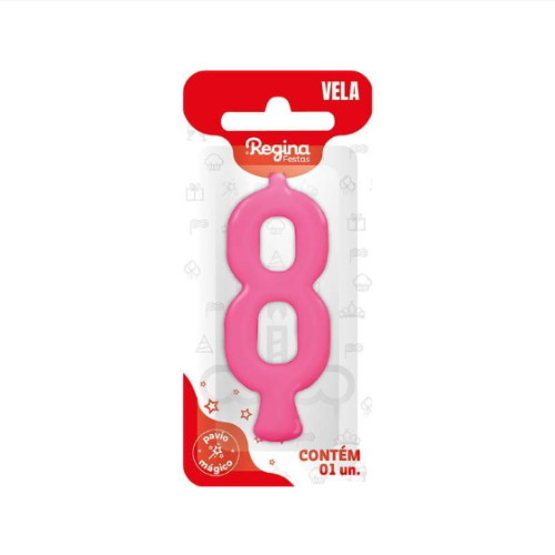 Vela Regina Parabéns Pink N°8 - Embalagem com 1 UN