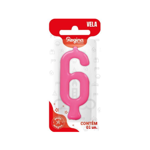 Vela Regina Parabéns Pink N°6 - Embalagem com 1 UN