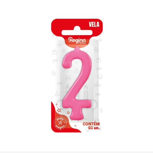 Vela Regina Parabéns Pink N°2 - Embalagem com 1 UN