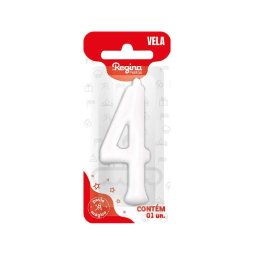 Vela Regina Parabéns Branca N°4 - Embalagem com 1 UN