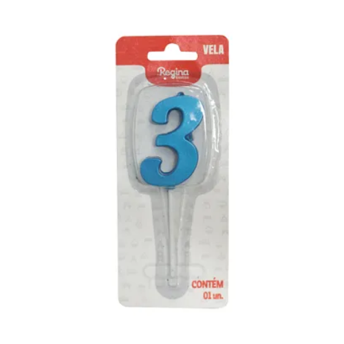 Vela Regina Pick Nº 3 Cor Azul Metalizado - Embalagem com 1 UN