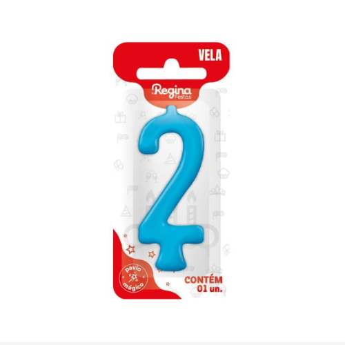 Vela Regina Parabéns Azul N°2 - Embalagem com 1 UN