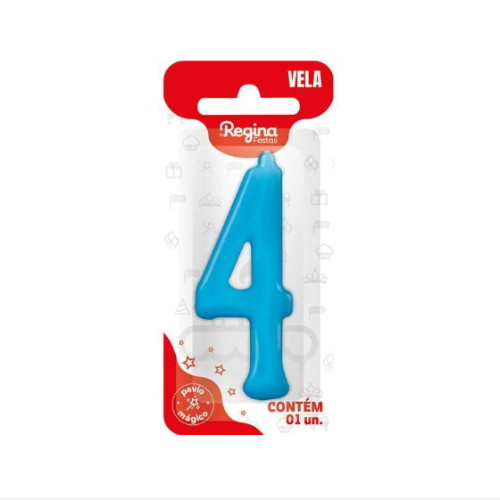 Vela Regina Parabéns Azul N°4 - Embalagem com 1 UN