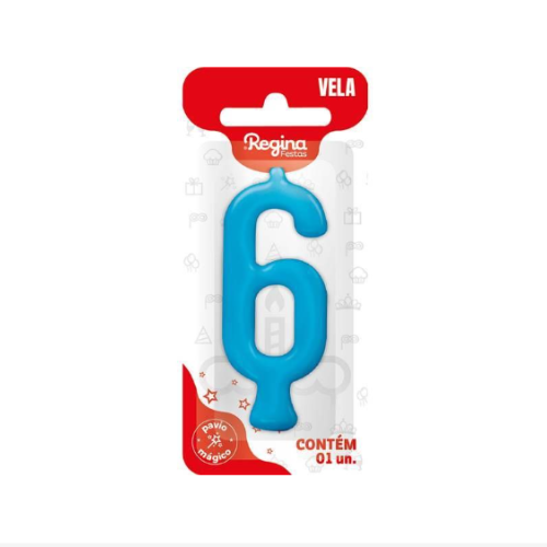 Vela Regina Parabéns Azul N°6 - Embalagem com 1 UN