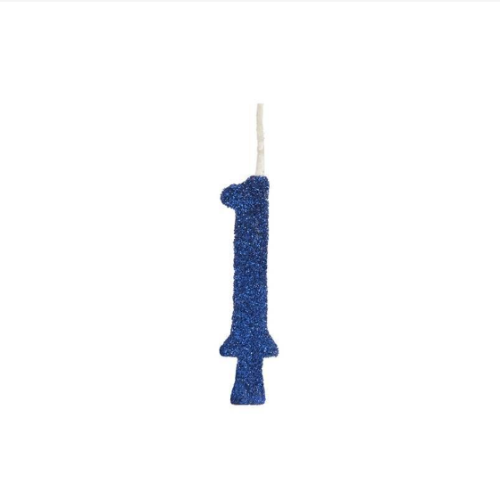 Vela Regina Aniversário Azul Glitter N°1 - Embalagem com 1 UN