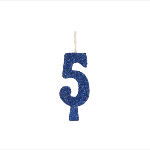 Vela Regina Aniversário Azul Glitter N°5 - Embalagem com 1 UN