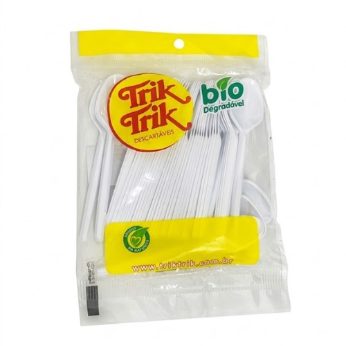 Colher Trik Trik Sobremesa Branca Bio Degradável - Embalagem com 50 UN