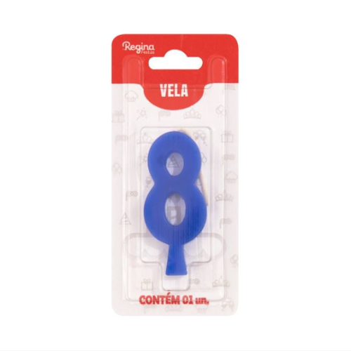 Vela Regina Aniversário Azul N°8 - Embalagem com 1 UN