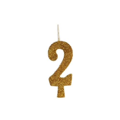 Vela Regina Aniversário Glitter Ouro N°2 - Embalagem com 1 UN