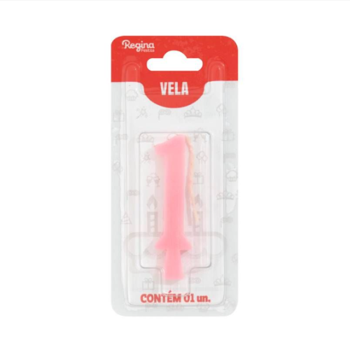 Vela Regina Aniversário Rosa N°1 - Embalagem com 1 UN