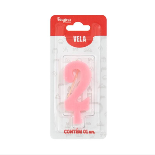 Vela Regina Aniversário Rosa N°2 - Embalagem com 1 UN