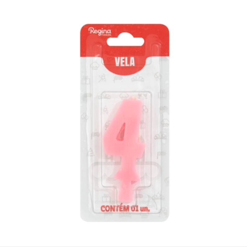 Vela Regina Aniversário Rosa N°4 - Embalagem com 1 UN