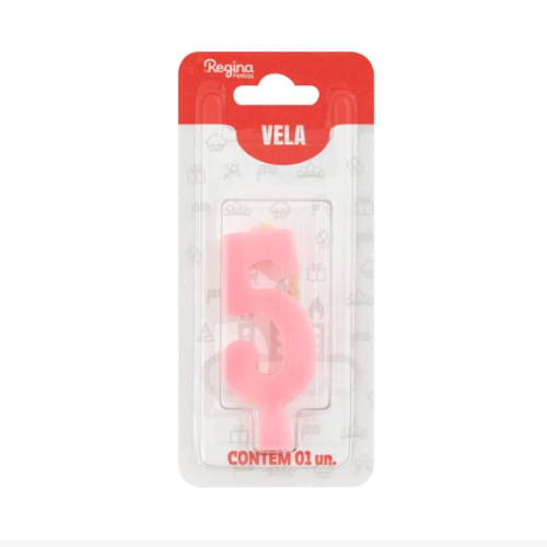 Vela Regina Aniversário Rosa N°5 - Embalagem com 1 UN