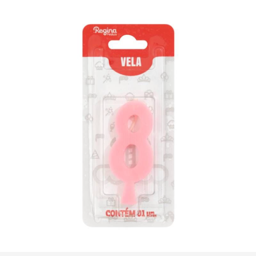 Vela Regina Aniversário Rosa N°8 - Embalagem com 1 UN