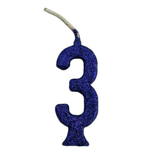 Vela Regina Parabéns Glitter Azul N°3 - Embalagem com 1 UN