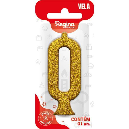 Vela Regina Parabéns Glitter Ouro N°0 - Embalagem com 1 UN