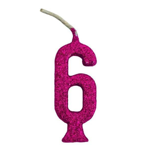 Vela Regina Parabéns Glitter Pink N°6 - Embalagem com 1 UN