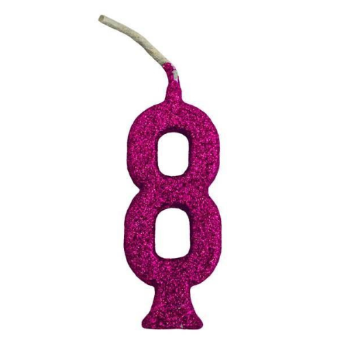 Vela Regina Parabéns Glitter Pink N°8 - Embalagem com 1 UN