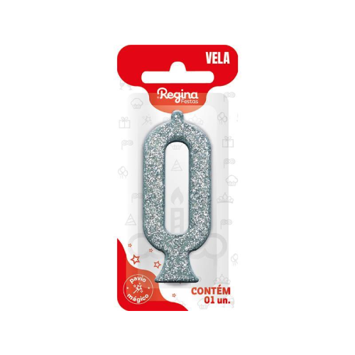 Vela Regina Parabéns Glitter Prata N°0 - Embalagem com 1 UN