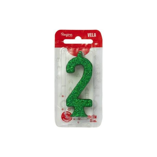 Vela Regina Parabéns Glitter Verde N°2 - Embalagem com 1 UN