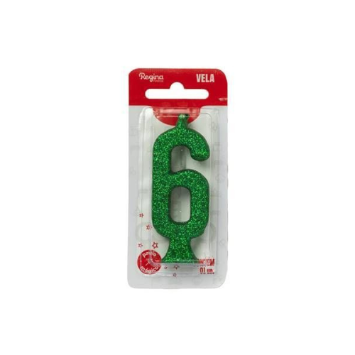 Vela Regina Parabéns Glitter Verde N°6 - Embalagem com 1 UN