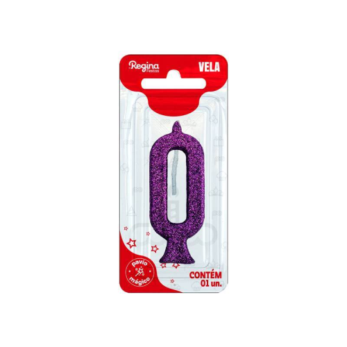 Vela Regina Parabéns Glitter Roxa N°0 - Embalagem com 1 UN