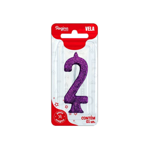 Vela Regina Parabéns Glitter Roxa N°2 - Embalagem com 1 UN