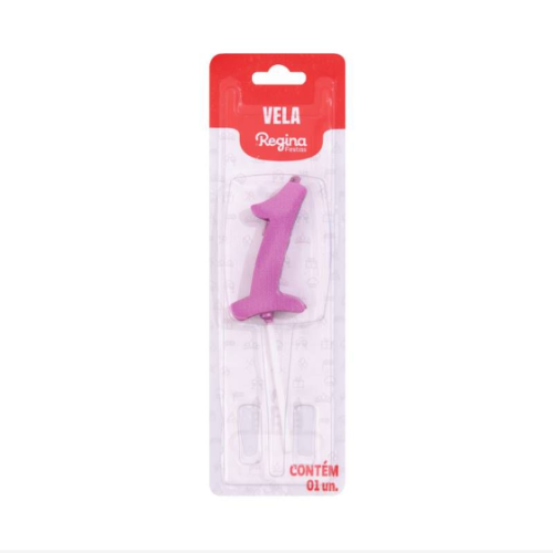 Vela Regina Pick Metalizada Pink N°1 - Embalagem com 1 UN