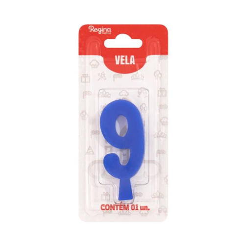 Vela Regina Aniversário Azul N°9 - Embalagem com 1 UN