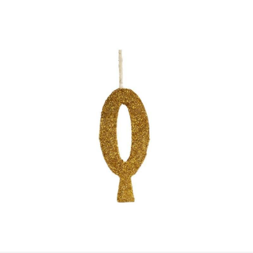 Vela Regina Aniversário Glitter Ouro N°0 - Embalagem com 1 UN