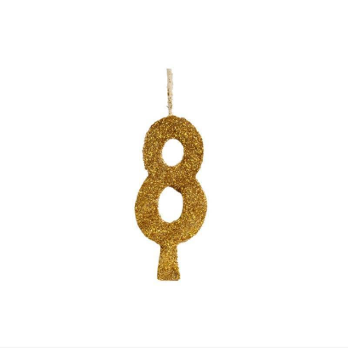 Vela Regina Aniversário Glitter Ouro N°8 - Embalagem com 1 UN