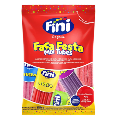 Bala de Gelatina Tubes Festa Mix Sortido 15G - Embalagem com 150G