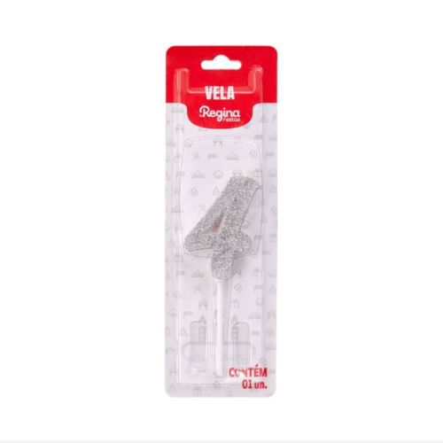 Vela Regina Pick Prata Glitter N°4 - Embalagem com 1 UN