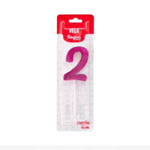 Vela Regina Pick Pink Glitter N°2 - Embalagem com 1 UN