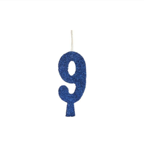 Vela Regina Aniversário Azul Glitter N°9 - Embalagem com 1 UN