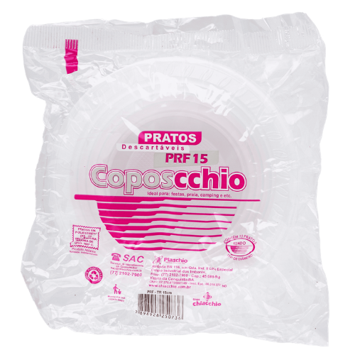 Prato Fundo Descartável Coposcchio 15CM - Embalagem com 10 UN