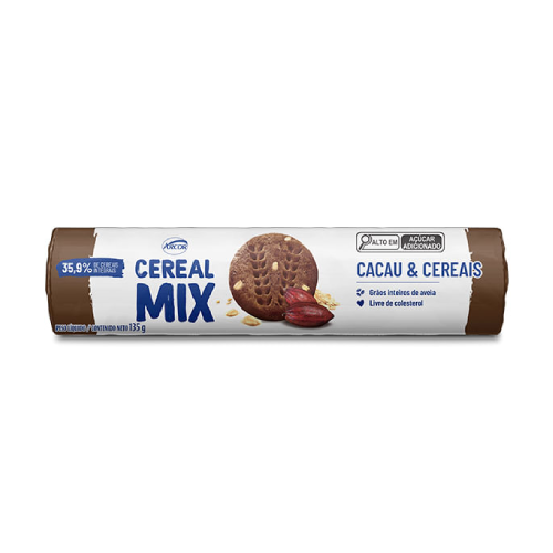 Biscoito Arcor Cereal Mix Sabor Cacau e Cereais - Embalagem com 135G
